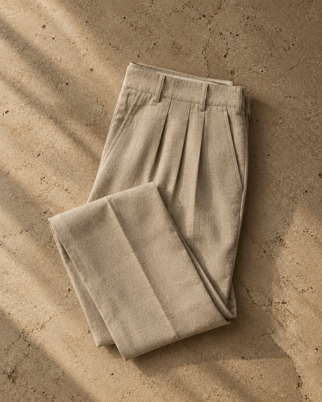 minimal menswear stone pleated trousers