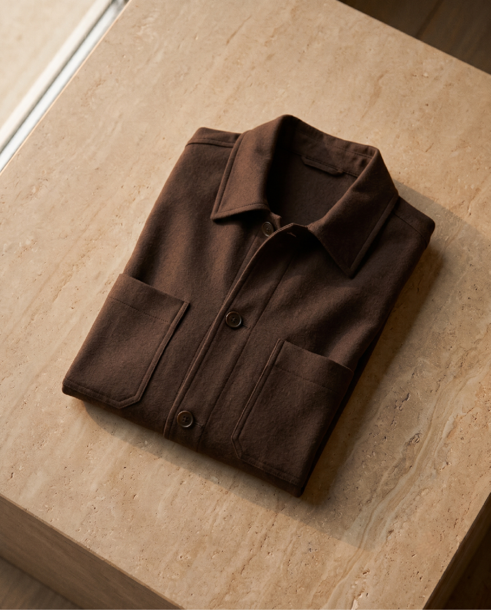 minimal menswear deep brown relaxed jacket